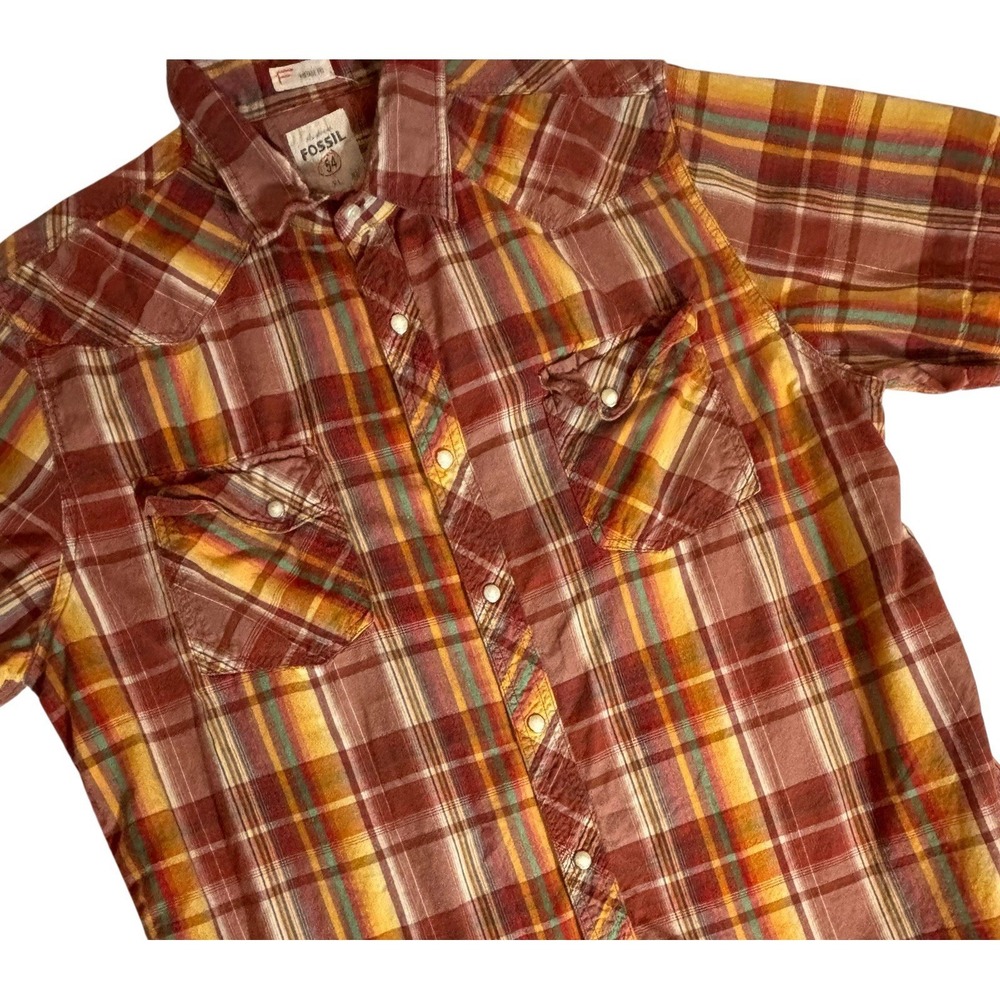 Fossil 54 Pearl Snap Western‎ Shirt Vintage Button Down Short Sleeve Men's XL